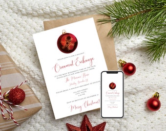 Elegant Christmas Ornament Exchange Invite, Ornament Swap Party, Holiday Ornament Exchange Party Invite, Christmas Party Invite - Editable