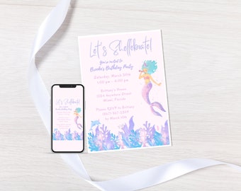 Mermaid Birthday Invitation, Digital Mermaid Birthday Party Invite, Mermaid Party Evite, Under the Sea Party | DIY, Editable, Printable