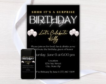 Surprise Birthday Invitation, Shhh It's a Surprise Editable Surprise Party Invite, Any Age Birthday Invite Instant Download Digital Invite