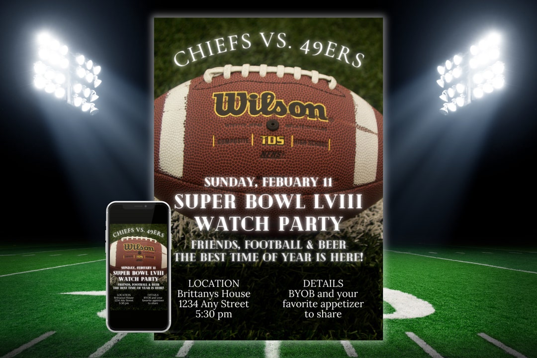 Super Bowl Party Invitation, Super Bowl Watch Party Invite, Editable