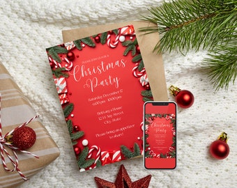 Christmas Party Invite, Editable Christmas Party Invitation Template, Holiday Party Invite, Mobile Phone Digital Invite, Instant Download