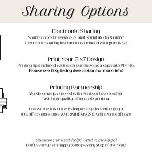 Invitation Sharing Options:
1. Electronic Sharing - send as a digital invite via text message, e-mail, social media, & more. 
2. Print Your Invitation - print at home or at a local print shop of your choice.