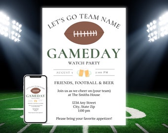 Football Watch Party Invite, Gameday Tailgate Party, Football Party, Super Bowl Party Invite, Super Bowl Evite, Editable Invitation Template
