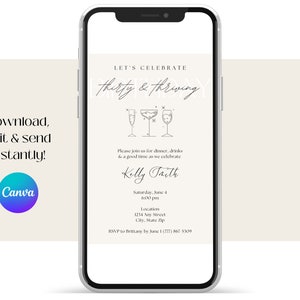 Invitation displayed on a mobile phone. Download, edit with Canva & send this invitation instantly.