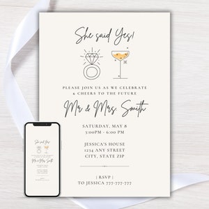 Engagement Party Invitation, Editable Couples Engagement Party Invite, She Said Yes, Engagement Party Evite, Digital Invitation Template
