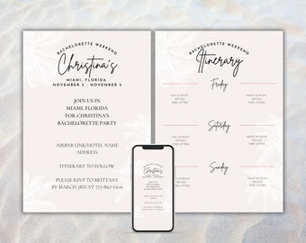 Beach Bachelorette Invitation & Weekend Itinerary, Bach Party Template, Editable Bachelorette Invite, Digital Invitation, Evite or Printable