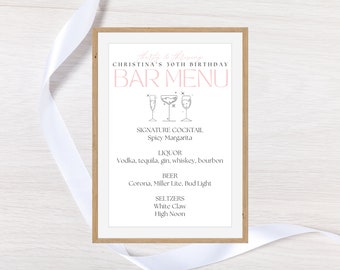 30th Birthday Bar Menu, Custom Bar Sign, Editable Bar Menu Template, Thirty and Thriving 5x7 Bar Sign Template, Printable Bar Menu, Download