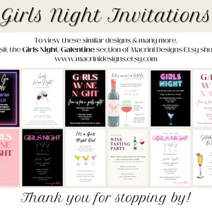 Additional girls night invitations displayed available at Macrini Designs Etsy shop