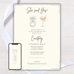 She Said Yes Engagement Party Invitation, Editable Engagement Party Evite, Simple Engagement Invite, Proposal Party, Digital or Printable
