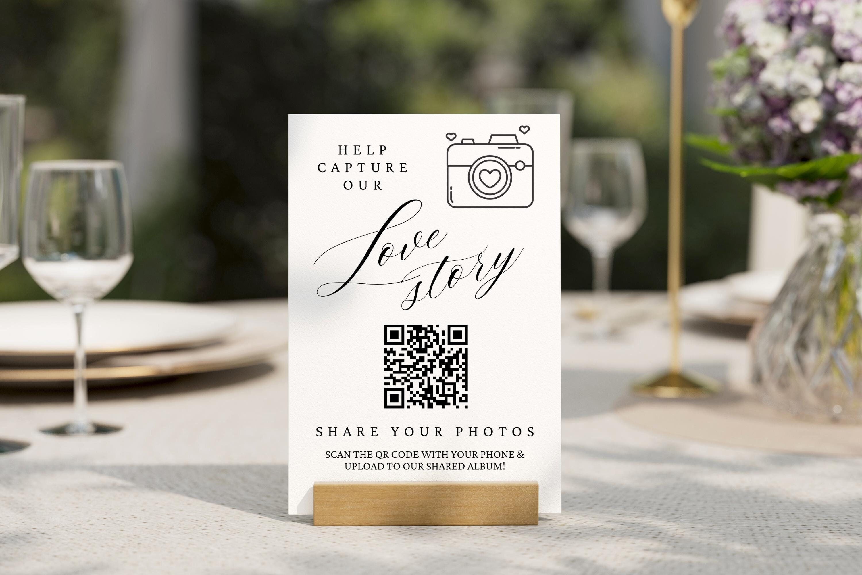 Photo Sharing QR Code Sign: Wedding Shared Album Sign (Editable Canva Template, Printable)