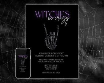 Witches Be Crazy Invitation, Halloween Girls Night Invite (Canva Template, Instant Download, Printable or Digital Invite)