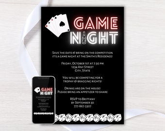 Game Night Invite, Editable Game Night Invitation Template, Bunco Night Invite, Instant Digital Download, Electronic Mobile Phone Invite