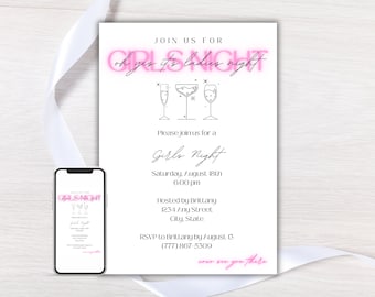 Invitación para el Día de Galentine, Invitación para una Noche de Chicas, Invitación para una Noche de Mamás, Invitación para una Noche de Chicas con Happy Hour, Descarga de Plantilla de Invitación Digital