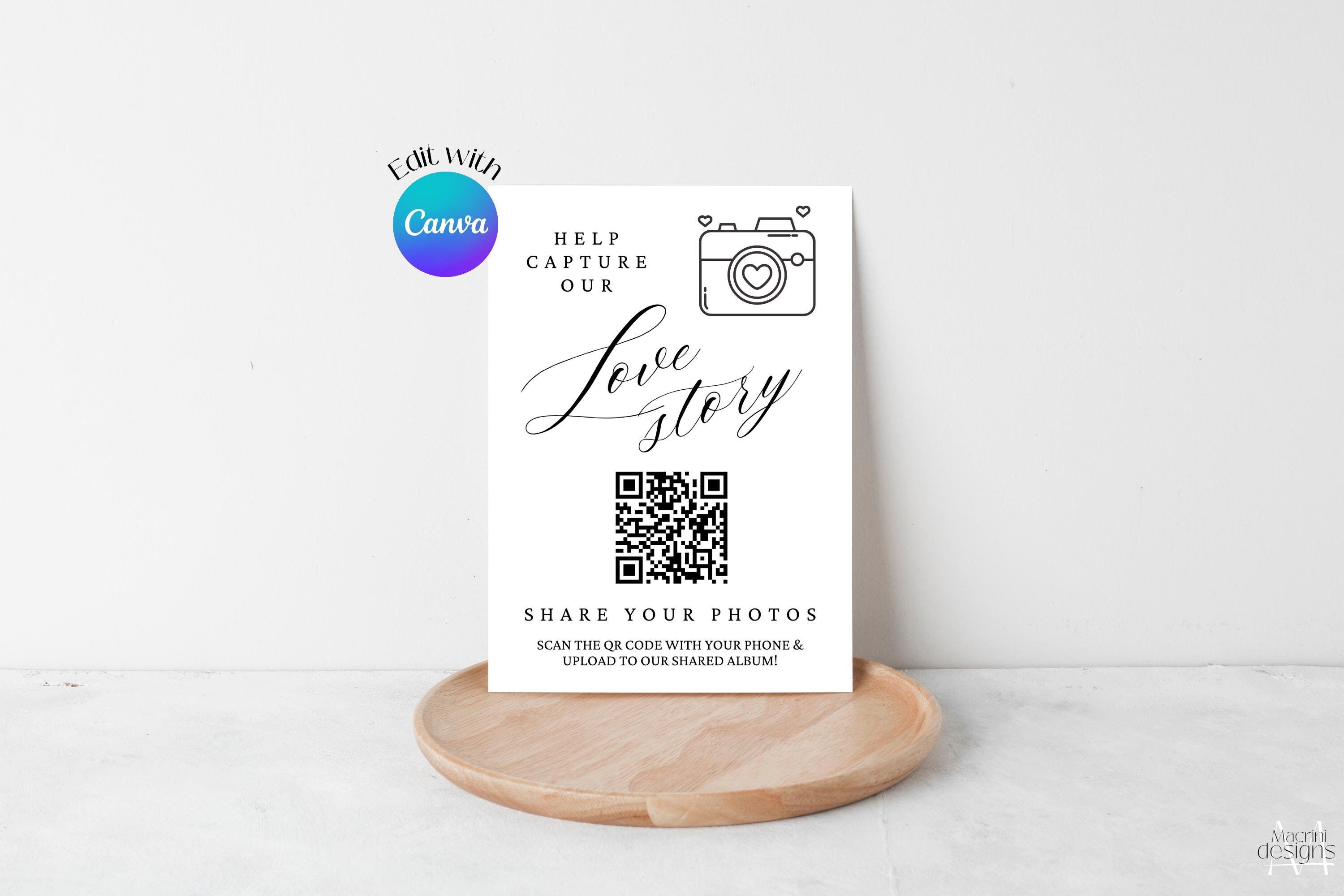 Photo Sharing QR Code Sign: Wedding Shared Album Sign (editable Canva ...