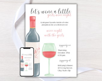 Girls Night Invite, Moms Night Out, Galentine's Invite, Ladies Night Wine Tasting Party, Wine Night Invite, Digital Invitation Template,