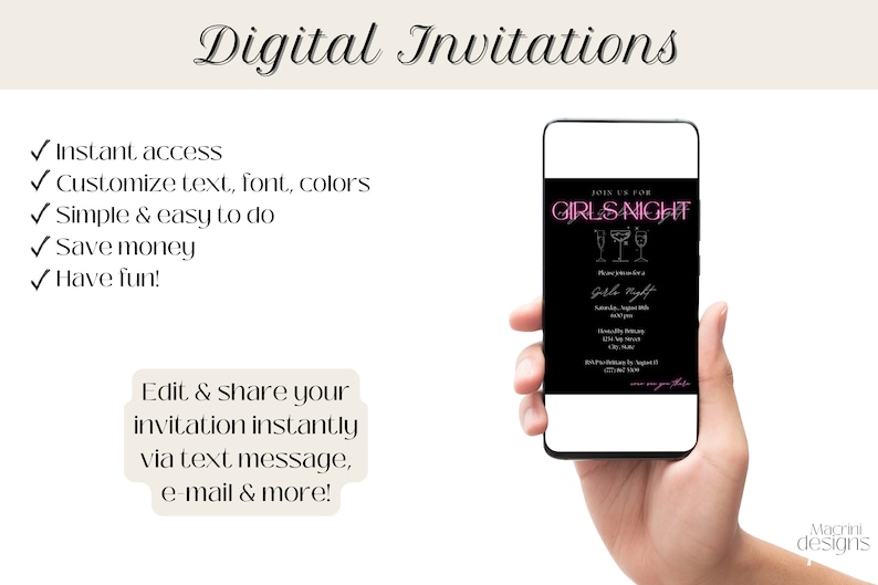 Digital Invitations:
- Instant Access
- Customize text, font, colors
- Simple and easy
- Save money
- Have fun

Edit & share your invitation instantly!