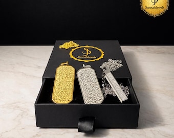 18k Gold Plated Ayatul Kursi Islamic Pendant + Chain, Arabic Engraved Pendant | Islamic Chain Jewellery | Quran Eid Gift
