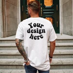 Bella Canvas 3001 Back of Tshirt Mockup | Male Model Mockup | Aesthetic Mockup Men | White T-shirt Mens Mockup | Lifestyle Mens Mock up