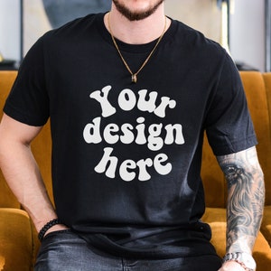 Bella Canvas 3001 Tshirt Mockup | Male Model Mockup | Aesthetic Mockup Men | Black T-shirt Mens Mockup | Lifestyle Mens Mock up