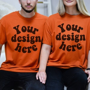 Gildan texas orange mockup, Couple mockup Gildan 5000, Gildan 5000 texas orange  mockup, Orange shirt mockup, Orange tshirt mockup, Bedroom