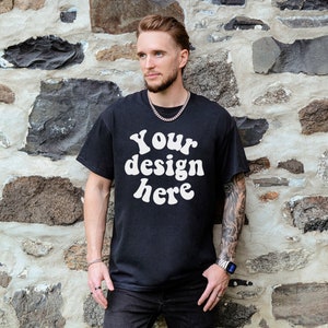 Gildan 5000 Men&#39;s black T-shirt Mockup, Tattooed Model Mockup, Mens Shirt Mockup, Black Tshirt Mockup for Men, Aesthetic Mockup