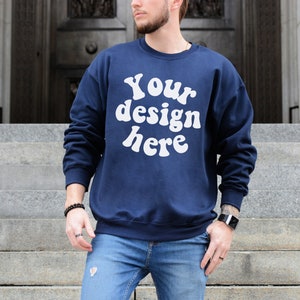 Gildan 18000 mockup navy men, Male model mockup, Sweater mockup man, Sweatshirt mock up for men, Gildan navy mockup men, Tattooed model