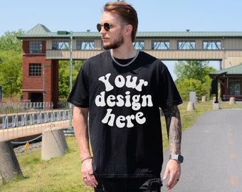Gildan 64000 mockup men T-shirt Mockup, Tattooed Model Mockup, black 64000, Mens Shirt Mockup, Black Tshirt Mockup for Men, Aesthetic Mockup