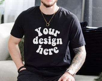Bella Canvas 3001 Tshirt Mockup | Male Model Mockup | Aesthetic Mockup Men | Black T-shirt Mens Mockup | Lifestyle Mens Mock up