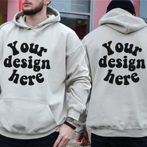 Gildan 18500 mockup front and back, Men&#39;s Hoodie Mockup Male Model Mockup, Double side hoodie mockup, Oversized Hoodie Mockup for Men