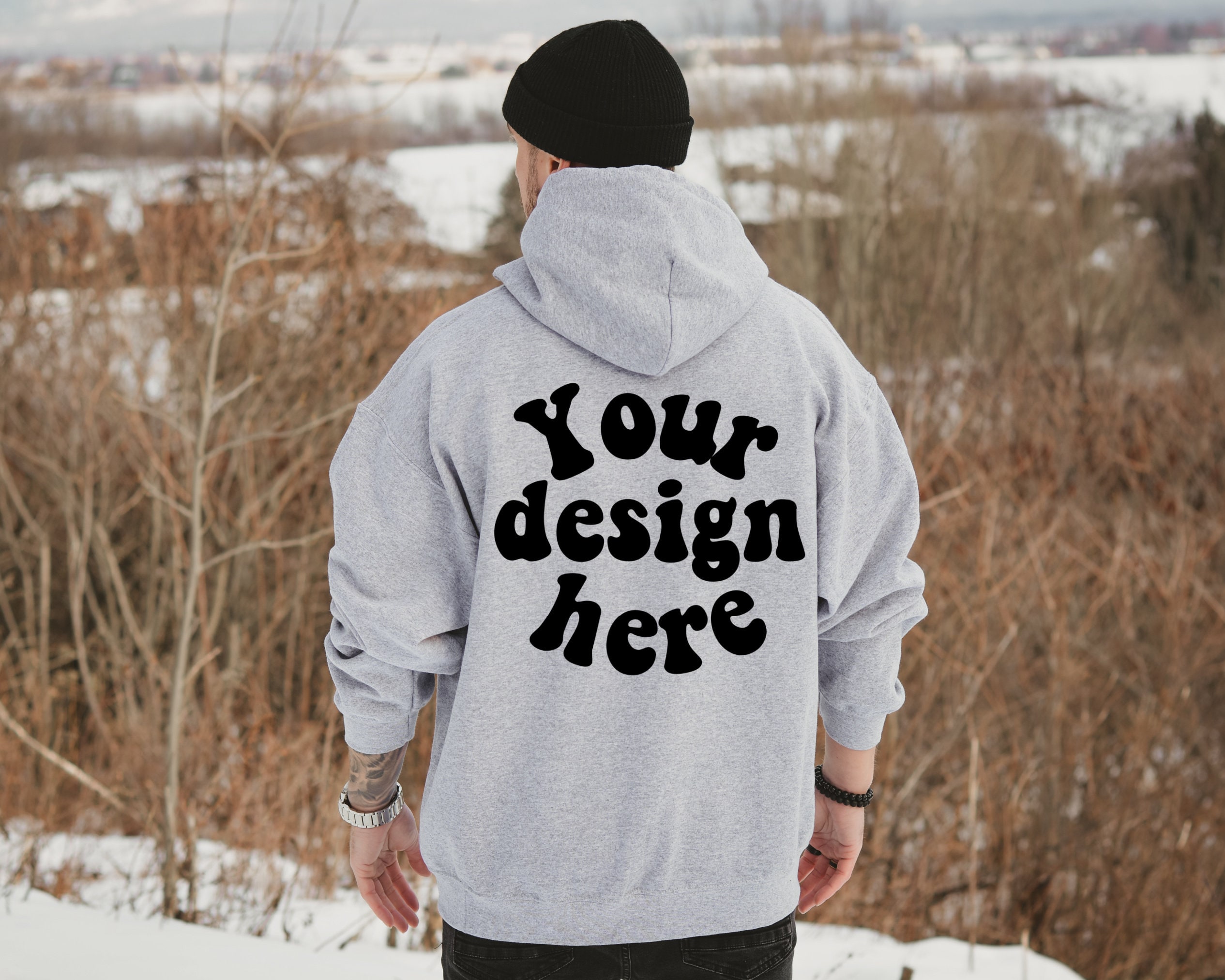 Back Hoodie Mockup, Winter Mockup, Gildan 18500 Mockup, Oversized