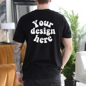 Bella Canvas 3001 Back of Tshirt Mockup | Male Model Mockup | Aesthetic Mockup Men | Black T-shirt Mens Mockup | Lifestyle Mens Mock up