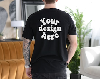Bella Canvas 3001 Back of Tshirt Mockup | Male Model Mockup | Aesthetic Mockup Men | Black T-shirt Mens Mockup | Lifestyle Mens Mock up