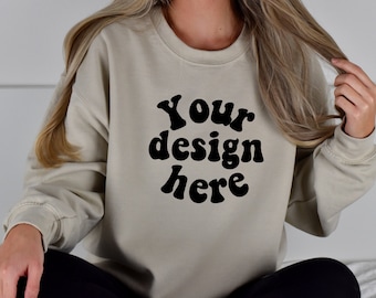 Sand Gildan 18000 Mockup, Sweatshirt Mockup, Sand Crewneck Mockup, Model Mockup, 18000 Mockup, G18 sand mockup