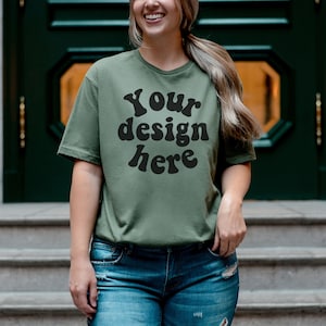 Gildan 64000 mockup military green, makiety koszulek, Gildan Softstyle, G640, sprawdź nasz cały pakiet makiet, makiety wielkoformatowe