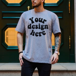 Gildan 64000 mockup sport grey, Men T-shirt Mockup, Tattooed Model Mockup, Sport grey 64000, Mens Shirt Mockup, Aesthetic Mockup