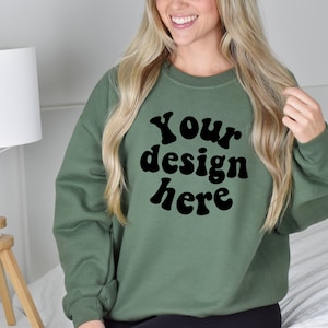Gildan 18000 Mockup Military Green | Green Sweatshirt Mockup | Model Mockup | G180 mockup | Crewneck Mockup | Gildan 18000 Sweater mockup