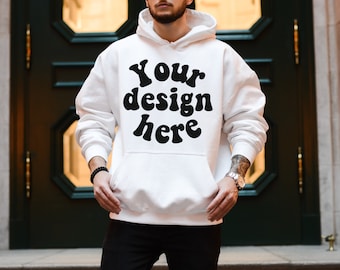 Hoodie mockup men, Gildan 18500 white, Men hoodie mockup, Male Model Mockup, Oversized Hoodie Mockup, Tattooed Model Mockup,