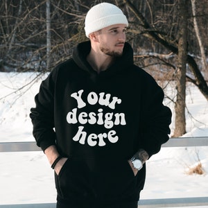 Black hoodie mockup, Winter mockup, Gildan 18500 mockup, Men model, Hooded mockup, Front Hoodie Mockups, trendy hoodie mockup, g185 mockup