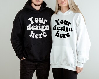 Black and white hoodie mockup, Men women hoodie mockup, Black White 18500 mock up, Husband wife sweatshirt Mockup, Gildan 18500 Mockup