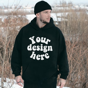 Black hoodie mockup, Winter mockup, Gildan 18500 mockup, Men model, Nature Mock Up, Front Hoodie Mockups Trendy hoodie mockup, g185 mockup