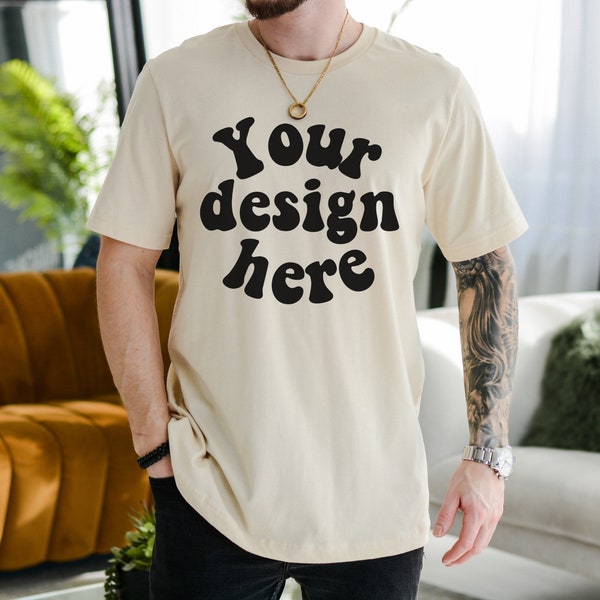 Bella Canvas 3001 Mockup Men, Soft Cream Bella Canvas Shirt Mock up, Men Mockup, Lifestyle Mens Mock, Aesthetic Mockup Men's t-shirt mockup,