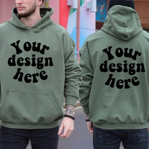 Gildan 18500 mockup front and back, Men&#39;s Hoodie Mockup Male Model Mockup, Double side hoodie mockup, Oversized Hoodie Mockup for Men