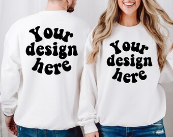Couple Mockup, Husband Wife Crewneck mock, Mom Dad Crewneck mockup, Couple crewneck mock, White Gildan Crewneck, Couple sweatshirt mockup