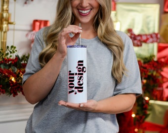 20 Oz Skinny Tumbler Mockup, Person Holding Mockup, Tumbler White Mockup, Sublimation Mockup
