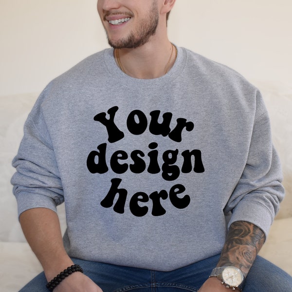 Men Mockup, Gildan 18000 mockup sport grey, Male sweater mock, 18000, Grey sweatshirt mock, Sweatshirt mockup, Pullover Mockup