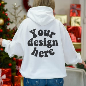 Christmas hoodie mockup white, Back of Gildan 18500 mockup, Hooded mock ups, G185 mockup, Oversized, Check our Whole shop bundle mockup
