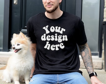 Dog shirt mockup, Bella Canvas 3001 T shirt mockup, Dog Dad tshirt mockup, Man and Dog Mockup, 3001BC, Bella men mockup, Pet shirt mock
