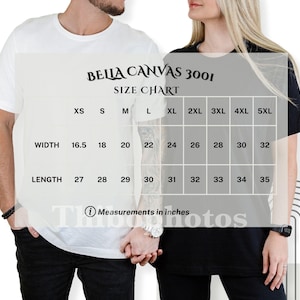 Bella Canvas 3001 Size Chart Couple Model, BC Unisex Size Chart Mockup, Man And Woman Size Chart, Black And White T-Shirt mockup