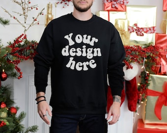 Gildan 18000 mockup men, Male model mockup, Christmas Sweater mockup man, Sweatshirt mock up for men, Christmas jumper mock ups, Front side