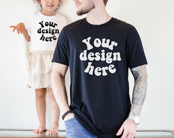 Bella Canvas 3001 Tshirt Men Mockup, Father's Day Mockup, 3001T White Mockup, Dad T-Shirt Mockup, Child Model Mockup, Daddy & Me Mockup